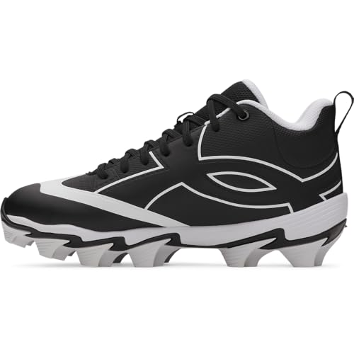 Under Armour Boys' Leadoff Icon Mid RM JR Baseball Cleats, (001) Black/White/Black, 13K, US
