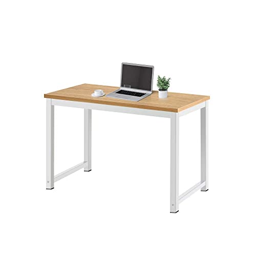 Coral Flower Modern Studio Collection Soho Computer Office Desk Simple Study Table Sturdy Writing Desk Workstation For Home Office, 47 Inch, Walnut With White Metal Frame #TOP13
