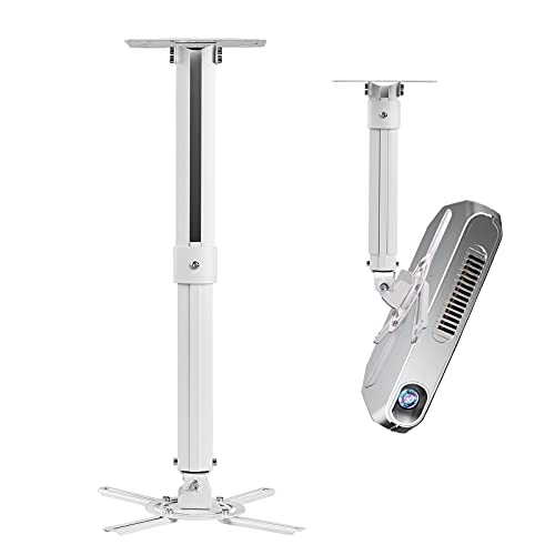 Suptek Projector Ceiling/Wall Mount - 360° Rotate, 90° Swivel & Tilt, 210-540mm Extension Pole, Max 13.6kg, 70-300mm Fixing Holes, White PR05W