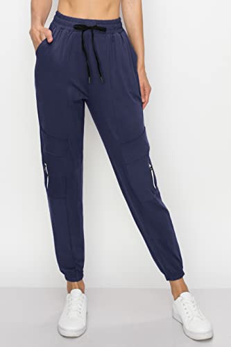 ALWAYS Women's Zipper Jogger Track Pants - Premium Soft Stretch Sweatpants Navy S - image 2