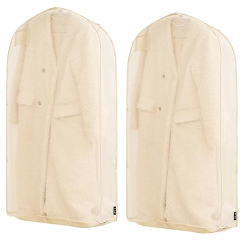 Garment Bags for Hanging Clothes, Set of 2, Dress Bag Organza Breathable with Full Zipper for Closet Storage Down Jackets(Beige,60x17x90cm/24x7x35in) - Main Image