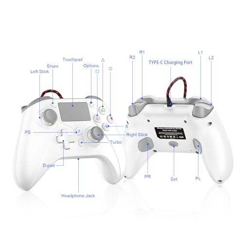 Image of Dinosoo 10ft Wired for PS5 Controller, Compatible with PlayStation 5 /PS-4 and PC, with Turbo Macro Back Button Multi-Touch Pad 3.5mm Headphone Jack
