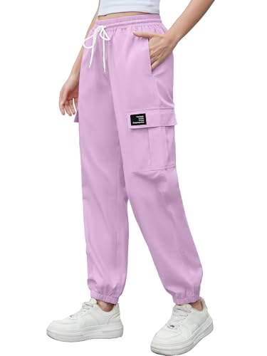 Image of Cromoncent Girls&Womens Cargo Pants Elastic Waist Lightweight Outdoor Jogger Pants, 6 Years - XX-Large
