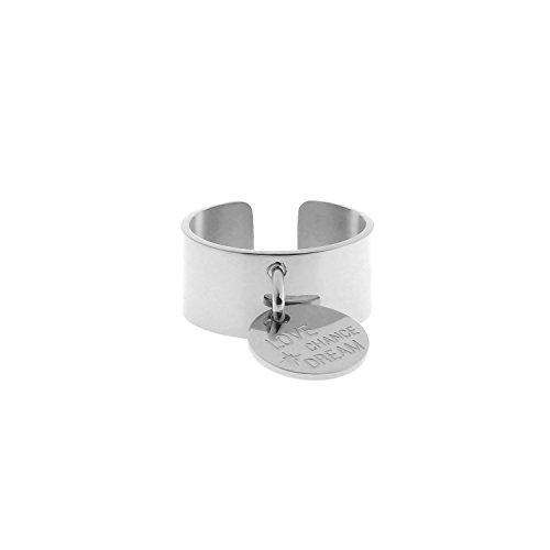 Paloma Bijoux Bague Acier gravée Love Dream Chance pour Femme - Bague Ajustable en Acier Chirurgical. (Acier Rhodié) Cover