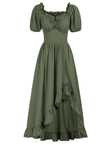 Scarlet Darkness Cottagecore Dress for Women Renaissance Faire Costume Green Milkmaid Long Dress Olive Green M