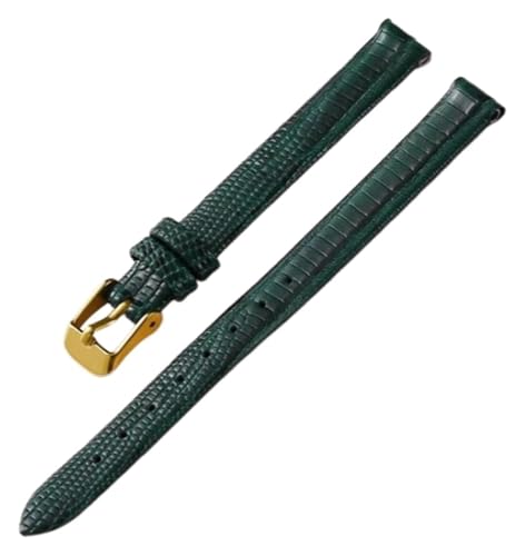 Bracelet de montre 12 mm noir et or en cuir véritable lézard