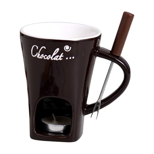 Taza de Fondue,Olla de cerámica de Chocolate con Tenedor | Cuenco de remojo de Queso Hecho a Mano, para mariscos, Cena Postre Queso cumpleaños, de Picnic