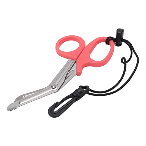 equlup Dive Shears, Stainless Steel Safety Scuba Diving Scissors Dual Serrated Blades Safety Sea Snips with Lanyard and Buckle for Diving Swimming Exploration (Pink)
