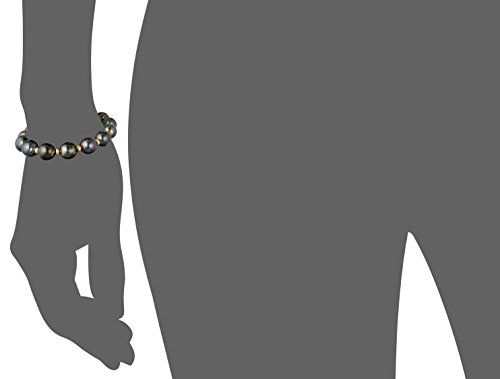 Yellow Gold Over Sterling Silver 8-10Mm Black Baroque Tahitian Pearl With Rondelle Strand Bracelet, 7.25" #TOP1