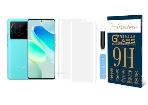 Image of GlassVerse Vivo X80 UV Tempered Glass Screen Protector. Pack Of 2 | 3D Curved Edge | 9H Hardness | Full UV Glue with UV Light | Anti-Scratch | Case Friendly | HD Clear. (6.78 Inches)