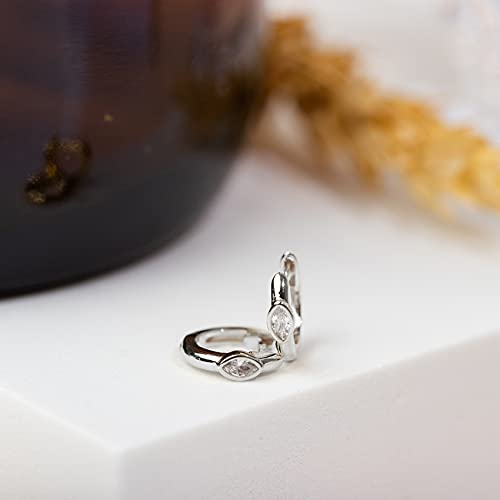 Pavoi 21A-E01 14K White Gold Plated 925 Sterling Silver Post Women'S Huggie Earrings | Small Gold Hoop Earrings | Cz Huggie Earrings | Marquise Cubic Zirconia thumb #3