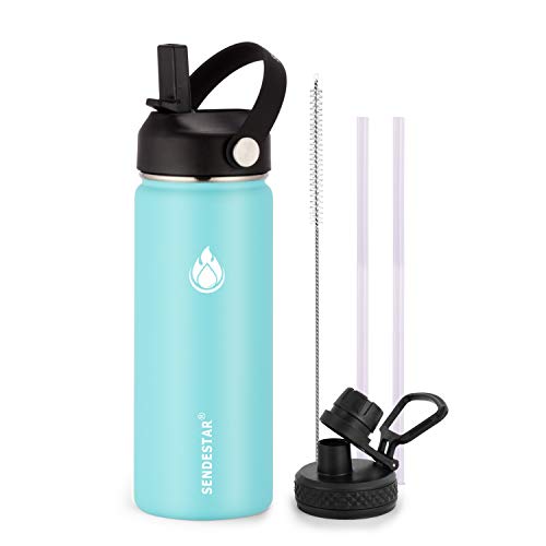 Sendestar Stainless Steel Water Bottle, Wide Mouth Water Bottle 18 Oz With Straw Lid, Spout Lid, Double Wall Vacuum Insulated Leak Proof, Keeps Liquids Hot Or Cold (Mint) #TOP5