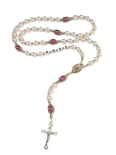 Personalized with Name Rosary Beads Crucifix * Prayer Meditation Beads * Jesus * Baptism * Christening * Communion * White beads with the accent color of your choice