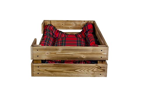 Kistenkolli Altes Land Hundebett Rocky mit Kissen 80x50x21cm Hundekorb Tierbett Hundekissen Schlafplatz Vintage Hundesofa (geflammt)