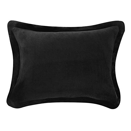 Image of Amazon Basics 3-Piece Micromink Sherpa Bedding Set, Ultra-Soft, Warm All Season Comforter, Full /Queen, Black, Reversible
