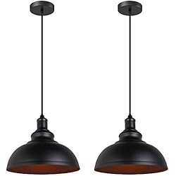 Lamparas Para Comedor Estilo Industrial iDEGU Juego de 2 Lámparas de Techo Industriales, Lámpara Colgante Estilo Vintage Pantalla de 29CM en Metal E27 Iluminación de Techo Retro para Cocina, Comedor, Salón, Restaurante (Negro)