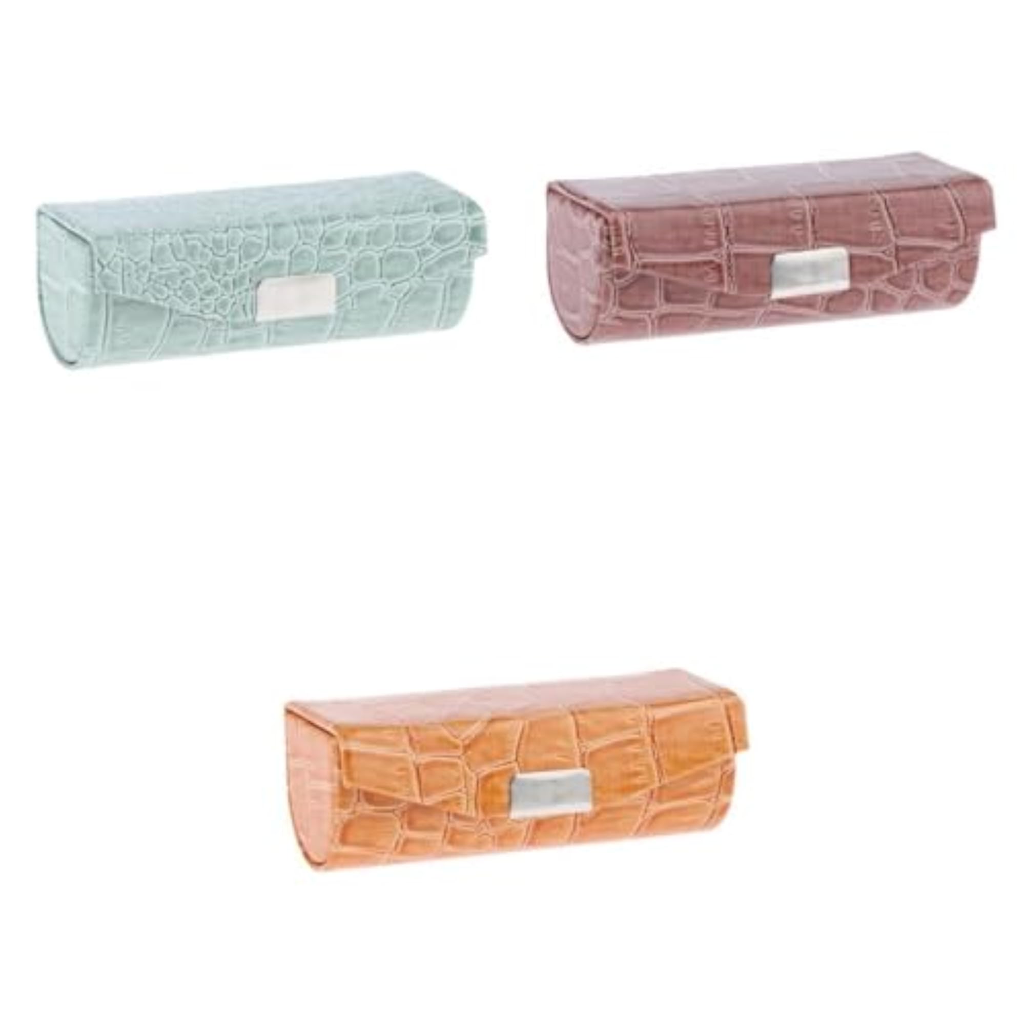 3X Lipstick Case in Greyish Green, Brown, and Orange
