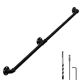 HouseAid 5FT Industrial Pipe Wall Handrail, Farmhouse Stairway Railing with 1-1/4 Inch Diameter Pipe, Vintage Style Stairs Handrail, Wall Mounted, Matte Black