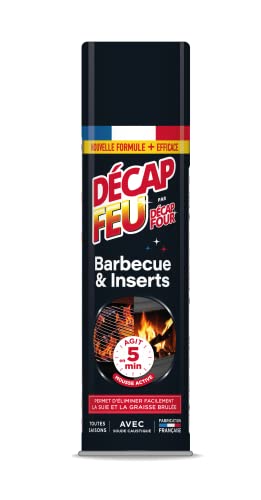 DECAPFOUR Feu Barbecue & Inserts, Mousse Active, Élimine Suie & Graisse Brûlée, Agit en 5 min, Fabriqué en France, Aérosol 500ml