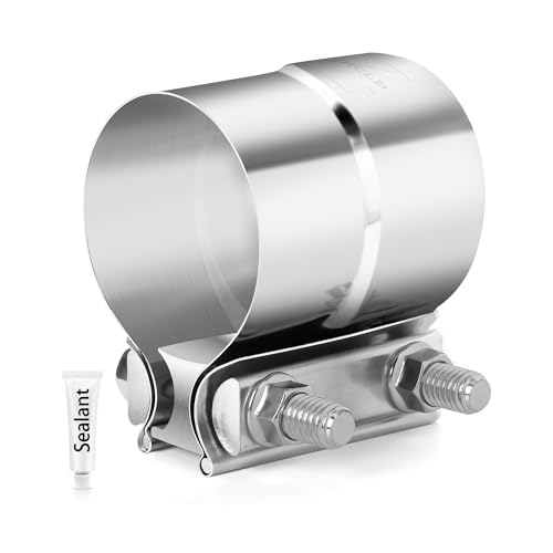 ZEHCLP 2 Pcs 3.5 inch Exhaust Clamp 3 1/2 Butt Joint 304 Stainless Steel Band Lap Joint Band Clamp Stainless Steel for Pipes Catalytic ConvertersMuffler (2 3.5 inch)
