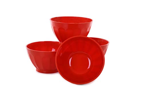 Mintra Colorful Unbreakable Plastic Bowl 4pk - (Medium - 750ml, Red) - (Part Of A Set) - Salad, Snacks, Breakfast Cereal, Fruit, Popcorn, Soup - Shatterproof, BPA Free