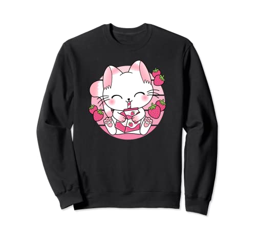 Carino Kawaii Gatto Giapponese Fragola Latte Anime Neko Otaku Felpa