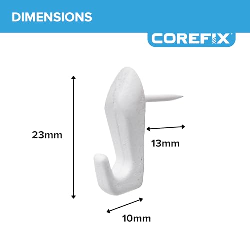 Image of Corefix Barb Wall Hook 4 Pack Universal Hammer-In Picture Hooks, Wall Hooks for Hanging Frames, Mirrors or Canvas into Plasterboard or Wood. Removable and Reusable Hook With Neat Modern Finish (White)