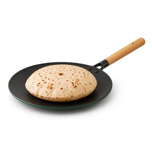 Image of CUMIN CO. Enamel Cast Iron Roti Tawa LITE | 26 cm | 5 Years Warranty | Non Toxic Non Stick Tawa for Roti /Chapati | Chemical Free Coating | No Seasoning Needed | Moringa (Green)