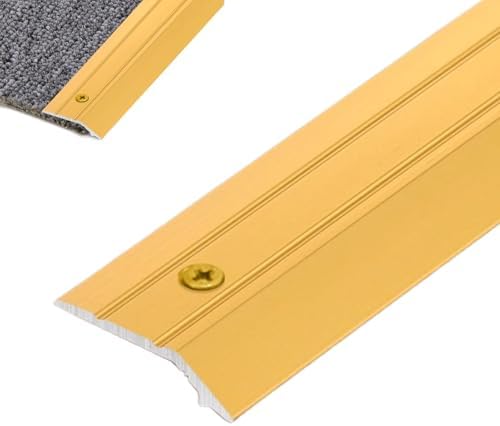 1 Inch Wide Metal Threshold Strip for Floor Transitions, Carpet & Wood to Laminate Edging Trim with Preformed Hole, Gold Color, 105cm (41 3/8")