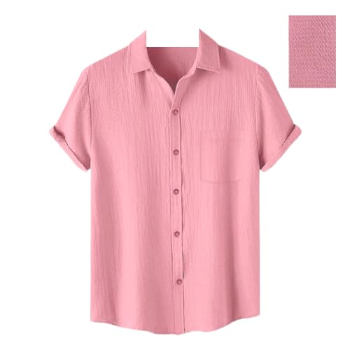 Pinkmint Popcorn Shirt for Men Spread Collar Long Sleeve Shirt Summer, Goa, Beach Pink