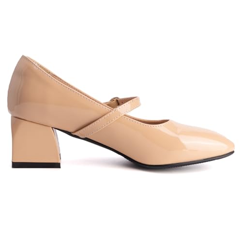 Women's Single Buckle Closure Mary Jane Shoes Square Toe Pumps with Block Heel3