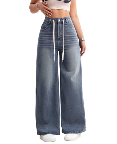 Baggy Jeans Women Men, High Waisted Wide Leg Sweatpant Jeans Elastic Waist Cute Pants Streetwear Clothes