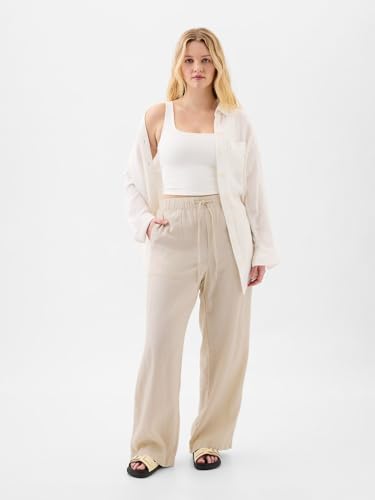 Image of Gap Womens Wide Leg Linen Pull on Pant