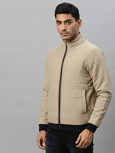 Image of Style Quotient Men Beige Reversible Padded Jacket with Patchwork