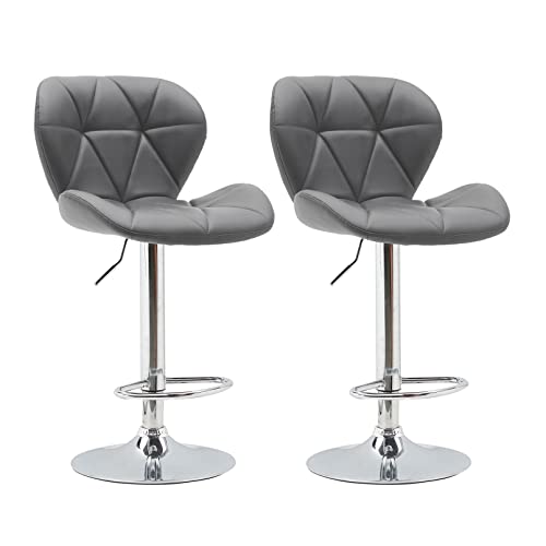 KIREINAKAWA Bar Stools Set of 2 Counter Height Brastool with Backrest and Footrest, PU Leather Adjustable Kitchen Stool for Bar,Kitchen Island,Dining and Counter, Sillas para Barra De Cocina, Gray