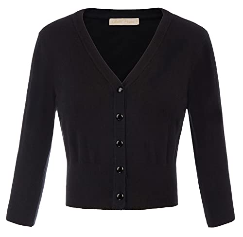 Belle Poque Women's 3/4 Sleeve Cropped Cardigan Shrugs Button Down Sweater