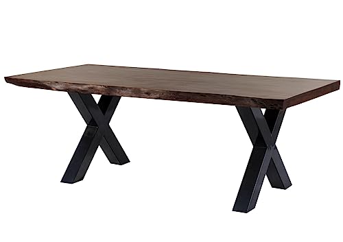 MASSIVMOEBEL24.DE | Freeform 5 Baumkantentisch aus Massivholz - Braun | 220x100 cm | Metallbeine X-Form anthrazit glänzend | aus Akazienholz | Esstisch echte Baumkante