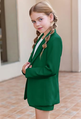Image of Batermoon Girls 2 Piece Outfits Button Front Long Sleeve Blazer and Short Pants Suit Sets 4-14 Years