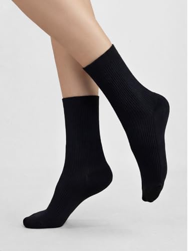 Image of COTTON DAY Women's Combed Cotton Fine Ribbed Trouser Dress Socks Black White Navy Blue 3 Pack