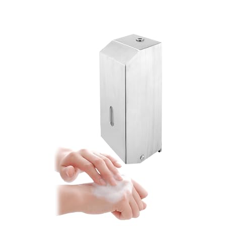Dispenser di Sapone Liquido, a Muro, Manuale per Bagni e Cucine - per Sapone a Schiuma, 800ml, 12.9x27.1x11.7cm, in Acciaio Inox, Grigio
