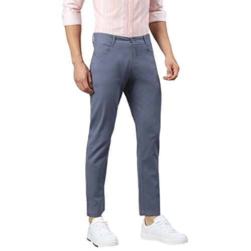 Image of Hubberholme Men's Tapered Fit Cotton Trousers, Ankle Length Button Closure Chinos