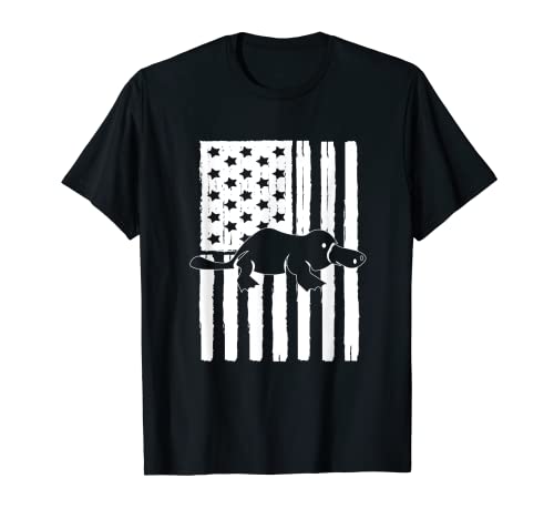 Idea de tema de platypus de bandera americana de Estados Unidos para amantes de los animales Camiseta