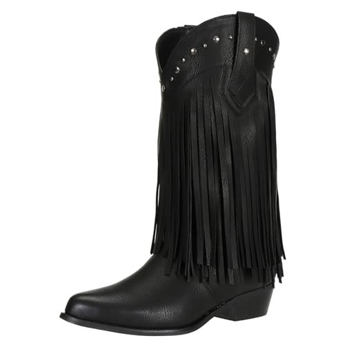 SheSole Women's Wide Calf Fringe Boots Wide Width Western Cowgirl Cowboy Tassel Boots Black US Size 6 by SheSole - Used condition - US$42.31