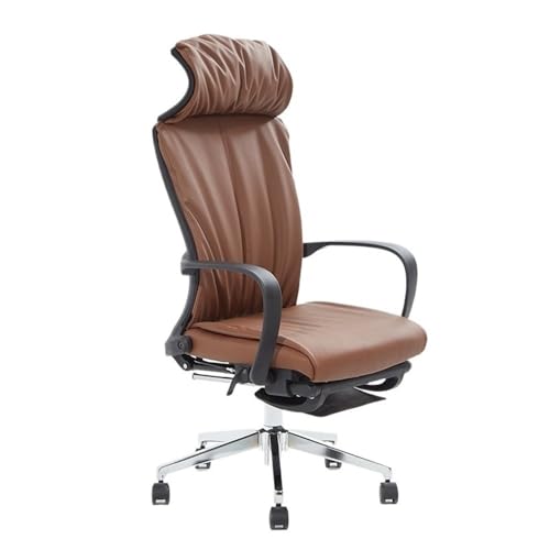 Comfortable High Backrest Study Ergonomic Chairs with Head Pillow Leather Office Chair Adjustable and Rotating Boss Chaires(Brow