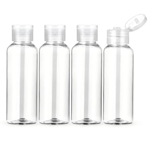Fuayuan Kit de 4 Flacons de Voyage Vides Transparents 20 ml en Plastique, Accessoires de Voyage Pratiques pour Cosmétiques, Lotion, Shampoing et Gel Douche