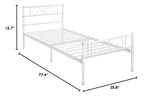 Twin Bed Frames White With Storage For Girls Boys Adults, No Box Spring Needed Single Platform Bed Duty Metal Slats Support Mattress Foundation With Headboard #TOP7