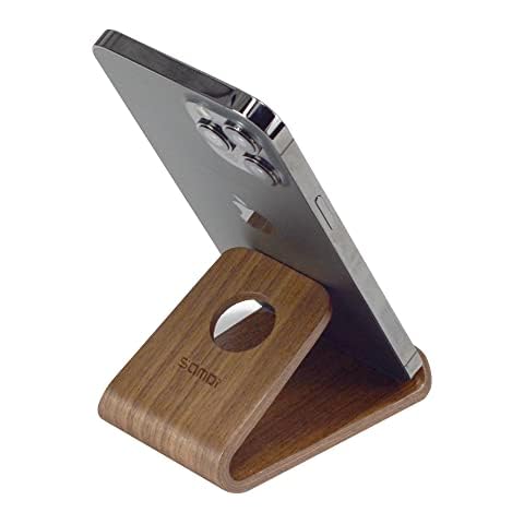 SAMDI Phone Stand - Full Wooden Desktop Holder Stand - Universal Smartphone and Tablet Holder for iPhone 13, Samsung, Huawei, Galaxy (A-Black Walnut) Cover