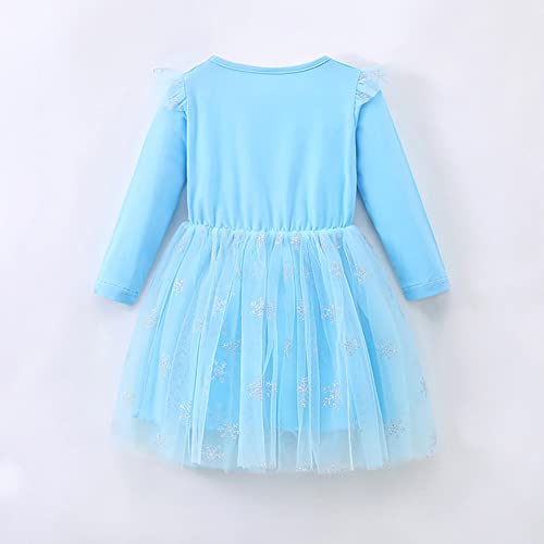 Toddler Baby Girl Christmas Santa Claus Dress Reindeer Ruffle Long Sleeve Tulle Dress Casual Xmas Holiday Dress For Photo Shoot Kids Girls Fall Winter Clothe Playwear Birthday Outfits Little Blue #TOP1