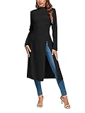 Vrtige Women's Mock Neck Long Sleeve Split Slit Hem Longline Shirt Blouse Tunic Top Black# Medium
