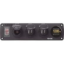 Blue Sea Systems 4368 Water-Resistant Accessory Panel, 12V Socket, 2x 2.1A Dual USB Chargers, Mini Voltmeter